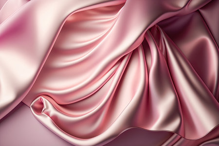 Soft pink abstract shiny plastic silk or satin wavy background. Luxurious and glamorous trendy design. Generative AI.の素材