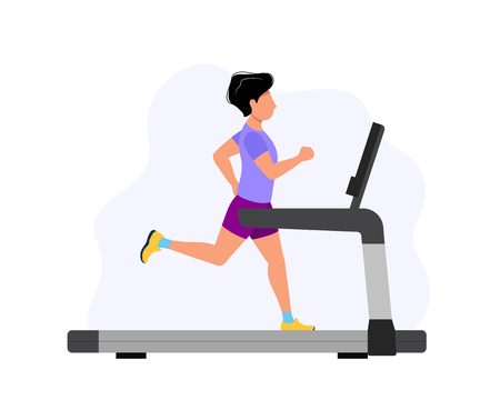 Man running on the treadmill, concept illustration for sport, exercising, healthy lifestyle, cardio activity. Vector illustration in cartoon styleのイラスト素材