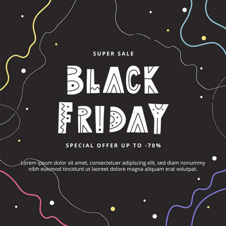 Black friday abstract modern banner template with lettering, vector illustrationのイラスト素材