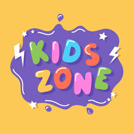 Kids zone, colorful sign template with hand drawn lettering, vector illustrationのイラスト素材