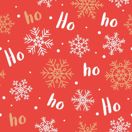 Ho-ho-ho christmas pattern with lettering and snowflakes. Vector illustration