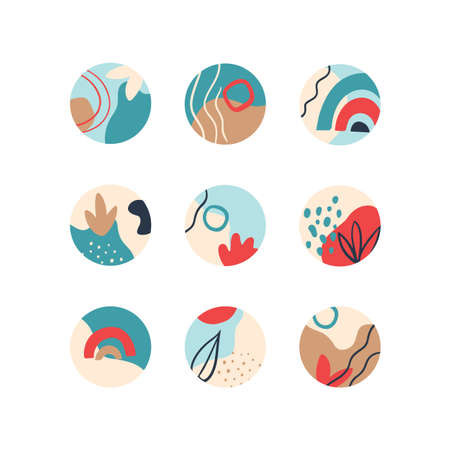 Highlight cover set, abstract floral botanical icons for social media. Vector illustrationのイラスト素材