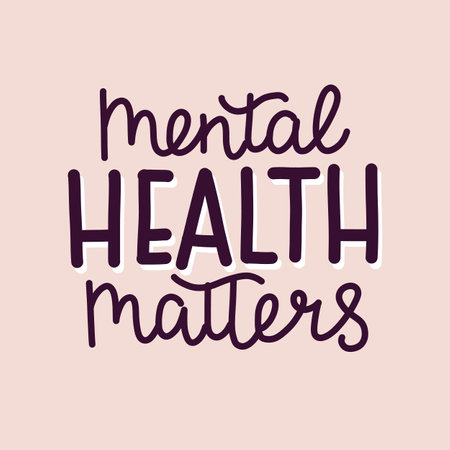 Mental health lettering, poster or card template. Hand drawn vector illustrationのイラスト素材