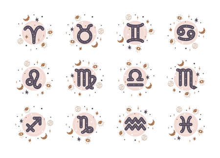 Horoscope elements vector - Zodiac astrology signs set. Esoteric symbols for logo or icons. Isolated on white background.のイラスト素材
