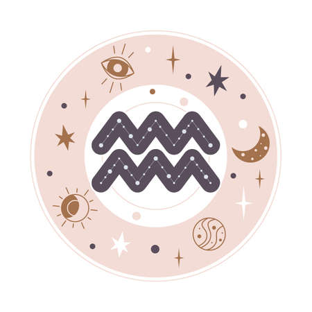 AquariusHoroscope sign vector - Zodiac astrology element. Esoteric symbol or icon.のイラスト素材