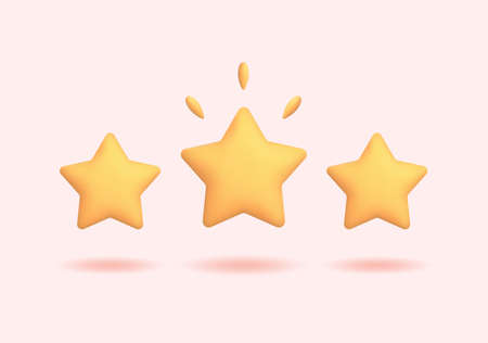 3d stars review - realistic yellow stars on pink background. Customer rating, feedback or...