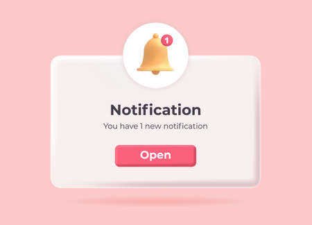 3d notification. Popup page with floating elements. Social media, business or event planning, reminder with 3d bell. Vector Illustrationのイラスト素材