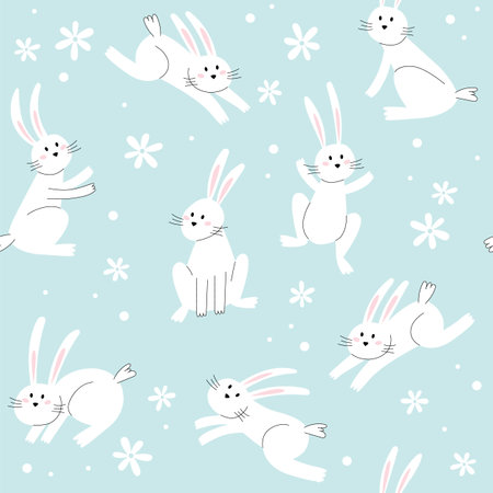 Easter bunny trendy pattern. Minimalist holiday characters, cute stylized rabbits, vector illustration backgroundのイラスト素材