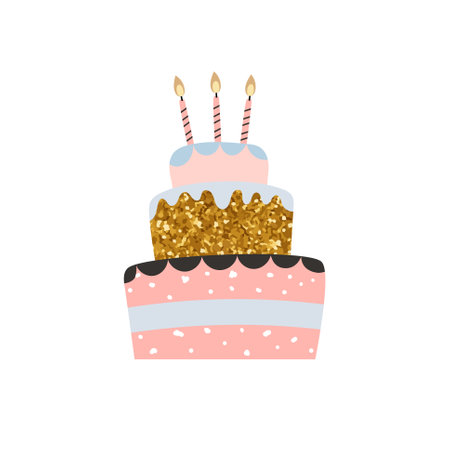 Festive cake with candle. Birtday, wedding or anniversary. Elegant vector illustration in trendy minimalist styleのイラスト素材