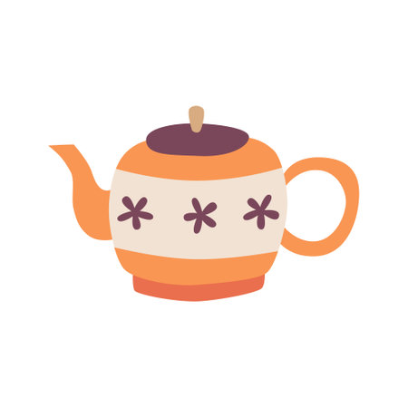 Autumn tea pot cute hand drawn seasonal objects. Vector illustration in flat styleのイラスト素材