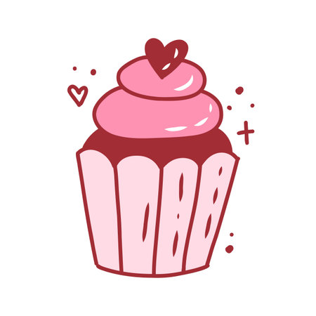 Coquette cupcake, cute hand drawn element. Vector illustration in doodle style