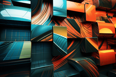 Dynamic Squarescape Odyssey: Navigating Futuristic Horizons Futuristic Fantasia: Dynamic Lines and Posterized Dreamsの素材