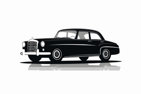 Glossy Black Sports Car Vector Graphic with a Focus on Aesthetic Excellence Vector Artwork Celebrating a Vintage Black Auto Evoking a Sense of Nostalgiaのイラスト素材