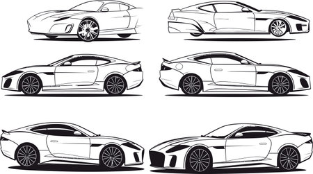 Gorgeous Black Sedan Vector Art with Attention to Every Curve and Contour A Stunning Front View Vector Art of a Black Car with Precise Detailingのイラスト素材