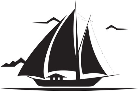 Fishing at Dusk Silhouetted Boat on the Horizonのイラスト素材