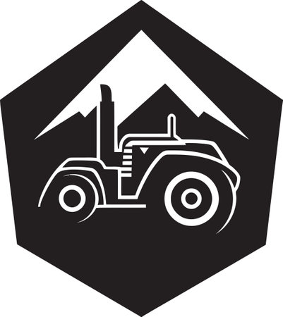 Traditional Tractor Artwork in Vector Rustic Tractor Graphic in Monochromeのイラスト素材