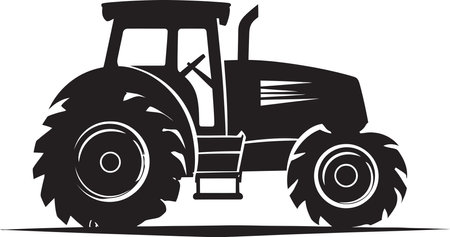 Tractor Blueprint Design Black and White Tractor Iconのイラスト素材