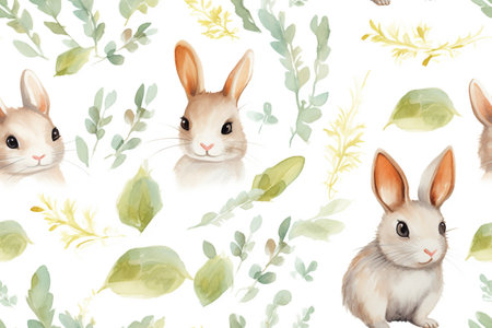 Watercolor Wonderland Floral Rabbit Designの素材