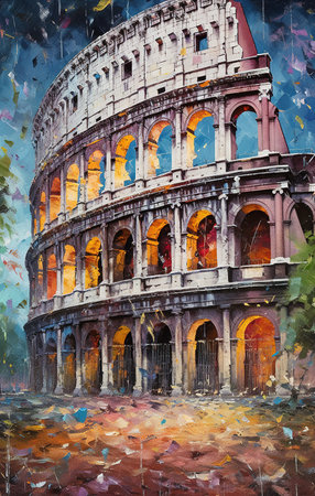 Colosseum in Rome, Italy. Painting on canvas.の素材