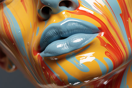 Close up of female lips with blue and orange lipstick. 3D renderingの素材