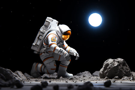 the astronaut stands in the ground next to the moon iの素材