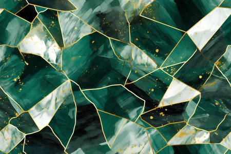 Marble background with gold and emerald colors. 3d illustrationの素材