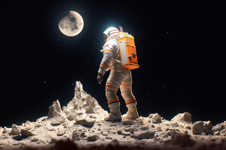 the astronaut stands in the ground next to the moon iの素材