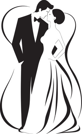 The Art of Matrimony Black Vectorized BlissElegant Union Monochrome Illustrations of Loveのイラスト素材