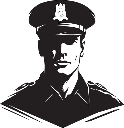 Shadowed Sentinel Detailed Police Officer in BlackNoir Enforcement Vector Black Police Defenderのイラスト素材