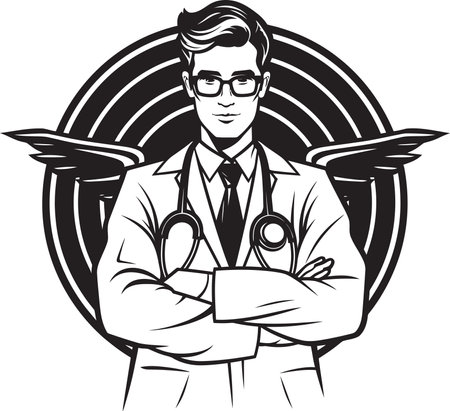 Artistic Anatomy Rendition Vectorized Physician SketchMonochrome Mastery Physician in Black and White Vectorのイラスト素材