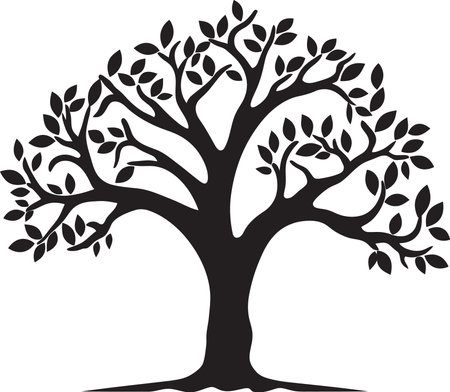 Moonlit Melancholy Detailed Vector Renditions of TreesSilhouetted Symphony Elegant Black Vector Tree Creationsのイラスト素材