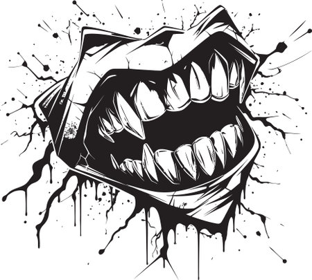 Gritty Symmetry Broken Teeth Ink IllustrationDecays Canvas Broken Tooth Black Illustrationのイラスト素材