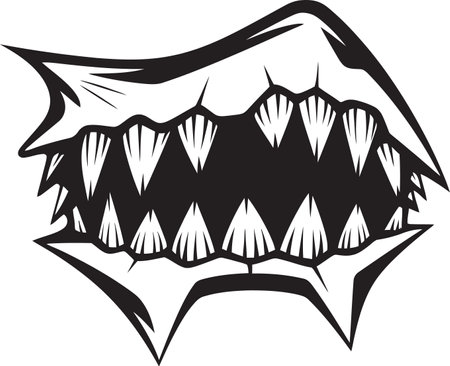 Gothic Decay Vector Illustration of Broken TeethChaos in Charm Black Ink Broken Tooth Artのイラスト素材