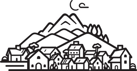 Monochromatic Mysteries Village Vector ChroniclesChiaroscuro Charm Black Village Vectorsのイラスト素材