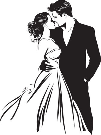 Sleek Symphony Inked Couple PortraitsWhispers of Devotion Ethereal Love Chroniclesのイラスト素材