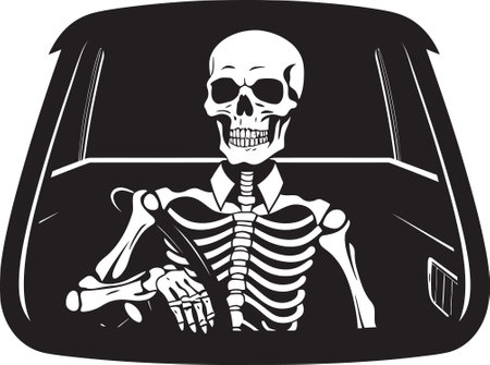 Skull Crushing Speedway A Skeleton Daredevil Racing Against the Clock in a Death Defying Stuntのイラスト素材