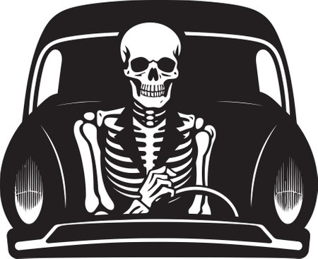 The Bonecar A Skeleton Mechanic Building a Custom Hot Rod in His Garageのイラスト素材