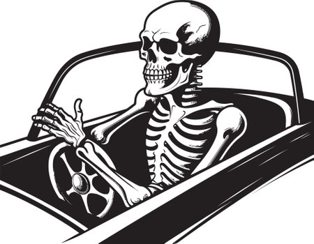 Bone Brigade Bikers A Gang of Skeletons Riding Harleys Through the Desert at Sunsetのイラスト素材