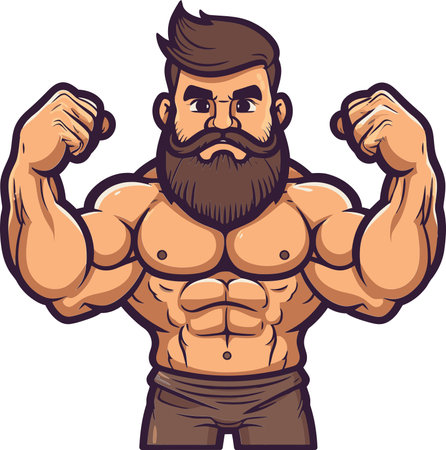 Bodybuilder Flexing in Ice Barrel Racing Championship Vector Graphicのイラスト素材