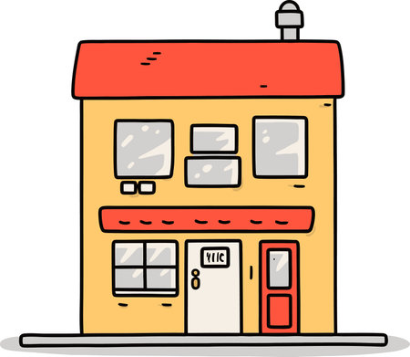 Vector Illustration of City Hotel Building with Valet Parking and Lobby Entranceのイラスト素材