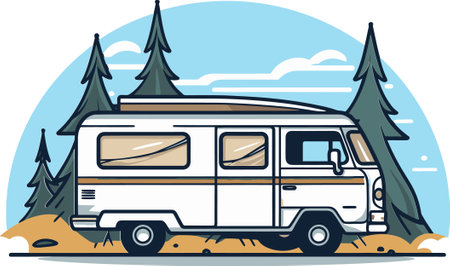 Detailed Camper Van Interior Vector Artwork with Kitchen Setupのイラスト素材