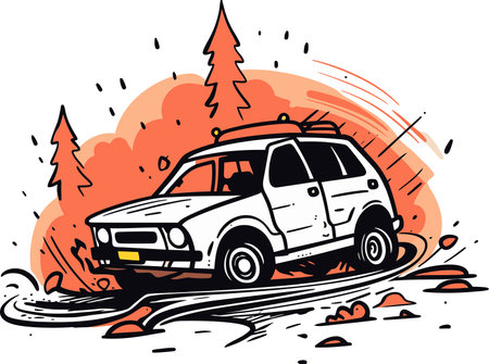 Vector Art Depicting a Drunk Driving Accident with Field Sobriety Test in Progressのイラスト素材