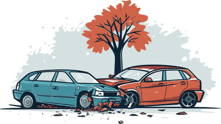 High-Quality Vector Graphic Illustrating a T-Bone Collision on a City Street Cornerのイラスト素材