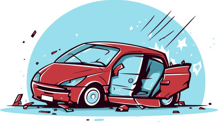 Detailed Illustration of a Motorcycle Accident on a Windy Coastal Roadのイラスト素材
