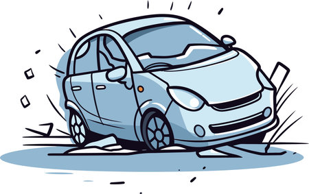 Professional Vector Art Showing a Multi-Vehicle Collision on a Bridge During Icy Conditionsのイラスト素材