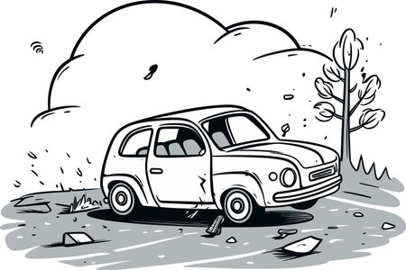 Realistic Vector Drawing of a Car Accident Involving a Pedestrian Hit and Runのイラスト素材