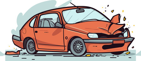 Detailed Drawing of a Car Crash Into a Highway Guardrail with Debrisのイラスト素材