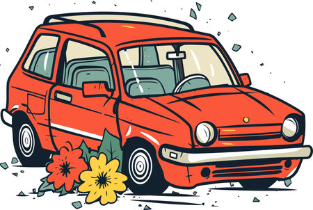 Realistic Vector Graphic Illustrating a Car T-Boning a Tree in a Suburban Areaのイラスト素材