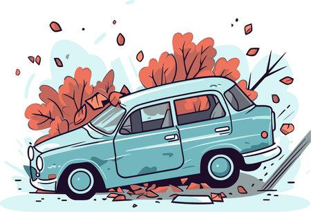 Realistic Vector Illustration of a Motorcycle Accident Involving a Mail Truckのイラスト素材