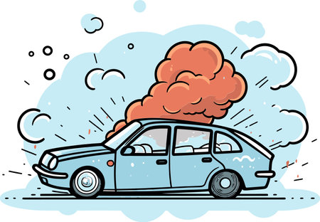 High-Quality Vector Graphic Illustrating a Car Accident with a Jackknifed Trailerのイラスト素材